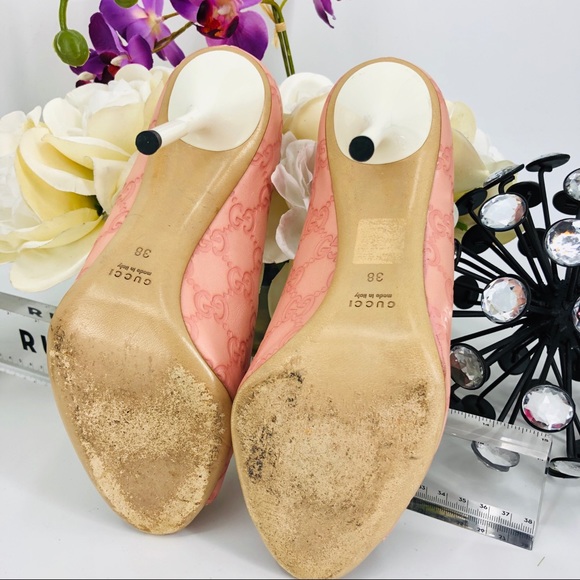 Gucci Guccissima GG Logo Pink Peep Toe Pumps Heels - Picture 6 of 8